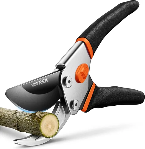 VOTREK® Tijeras de podar, podadora de jardín profesional de 8.5 pulgadas con resorte a prueba de atascos y hoja SK5 siempre afilada, cortaúñas