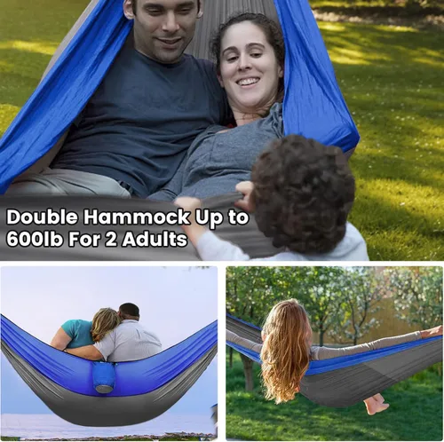 Miniatura 8 de MIFXIN - Hamaca de nailon con mosquitero, toldo de tienda de campaña, correas para árbol, portátil y bolsa de almacenamiento para acampar