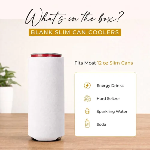 Miniatura 2 de Slim - Paquete de 12 fundas enfriadoras de latas con aislamiento de neopreno en blanco para latas de cerveza y refrescos delgados de 12 onzas