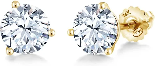 Miniatura 213 de Gem Stone King Aretes de Martini de oro amarillo de 14 quilates Aretes de tuerca de 3 puntas para mujeres y hombres Redondos de 0.236 pulgadas