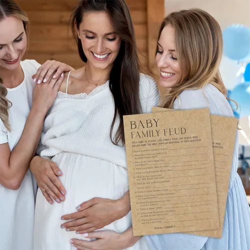 Miniatura 4 de Tarjeta de juego para baby shower, juego de 30 tarjetas de papel kraft con doble impresión, pelea familiar con 1 tarjeta de respuesta para bebé