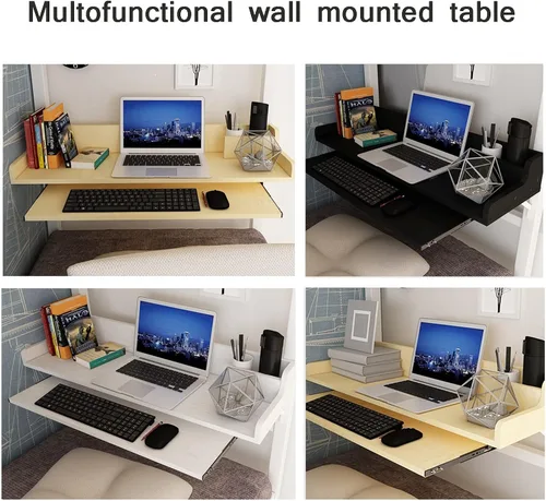 Miniatura 2 de HORV - Bandeja de cama para laptop, mesa de montaje en pared, mesa flotante, ahorro de espacio, mesa de escritura para computadora, mesita de noche