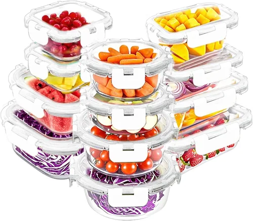 Miniatura 10 de VERONES Juego de 12 paquetes de recipientes de vidrio para almacenar alimentos, recipientes de vidrio herméticos para almuerzos, recipientes