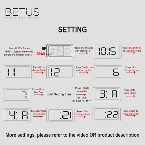 Miniatura 5 de Betus Reloj digital para tablero de instrumentos de automóvil, reloj adhesivo para vehículos con pantalla jumbo de hora y día