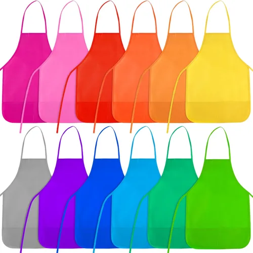 Delantales de Pintura para Niños 12 Piezas 12 Colores Delantal de Arte Infantil con 2 Bolsillos Espaciosos Delantales para Niños para Actividades de