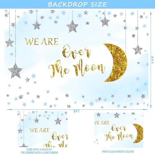 Miniatura 5 de 154 piezas de decoración de baby shower sobre la luna, Fiesec We Are Over The Moon Baby Shower, decoración de telón de fondo de globos, guirnalda