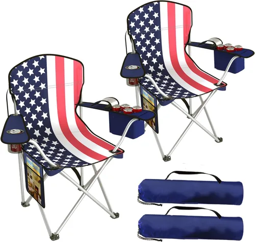 Miniatura 14 de VTOY Sillas de camping plegables duraderas 600D Oxford, silla portátil al aire libre con bolsa enfriadora, portavasos y bolsillo de almacenamiento