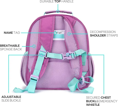 Miniatura 4 de mibasies Mochila para niñas y niños, ideal para niños y niñas, mochila para preescolar jardín de infantes y primaria, Rosa púrpura oscuro, Niñito-7L