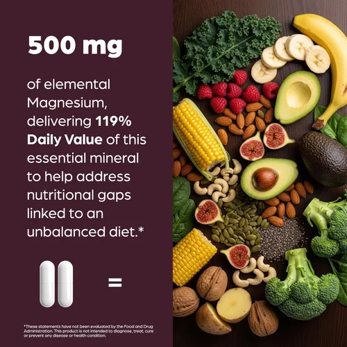 Miniatura 7 de Complejo completo de magnesio de 500 mg para mujeres y hombres 60 cápsulas Suplemento Mag 6 en 1 con zinc Calidad del sueño y salud muscular