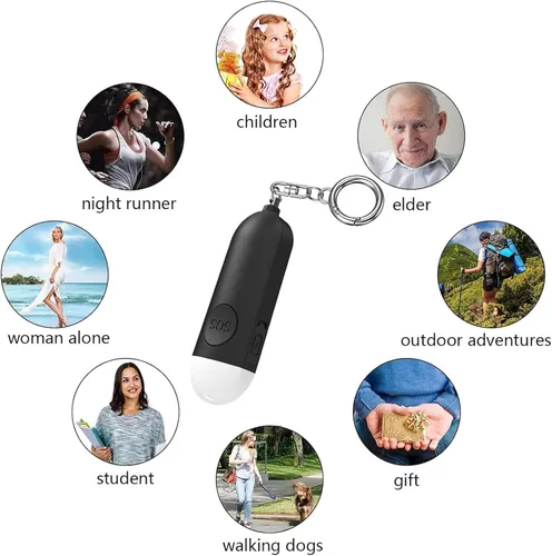 Miniatura 6 de Luz estroboscópica de alarma de seguridad personal, paquete de 2 llaveros de sirena con mosquetón para mujeres, niños escolares, corredores