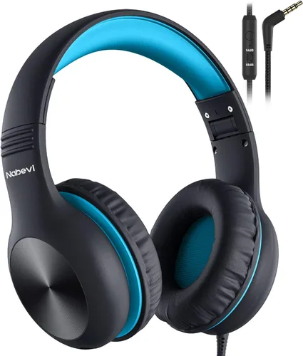 Miniatura 19 de Nabevi Auriculares para niños con cable, auriculares sobre la oreja para niños con micrófono, límite de volumen de 85/94 dB, auriculares para niños