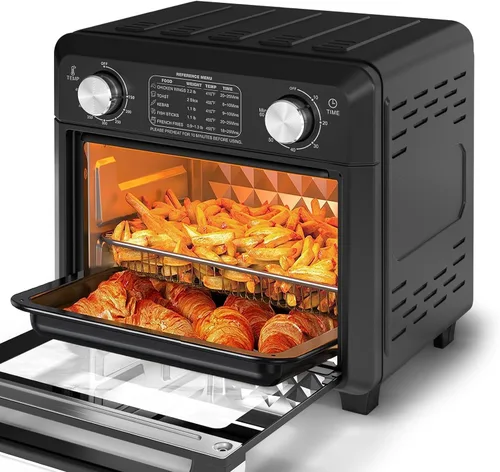 Horno tostador compacto de 2 rebanadas de 11 cuartos de galón con menús de referencia, horno de encimera de convección pequeño de 1500 W, tiempo y