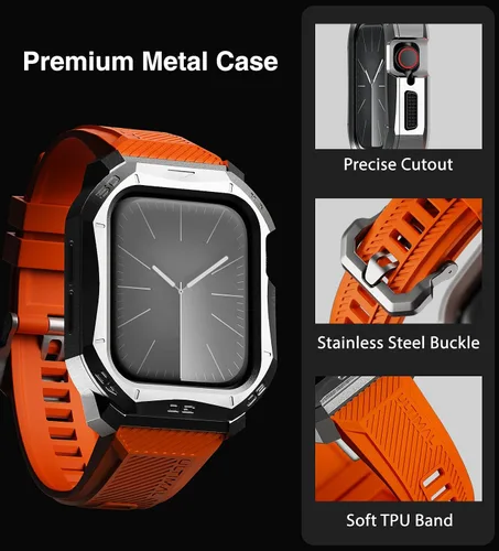 Miniatura 2 de ULTIMAL Compatible con Apple Watch de 1.929 in/1.772 in/1.732 in, correa deportiva resistente con carcasa de acero inoxidable resistente, correa