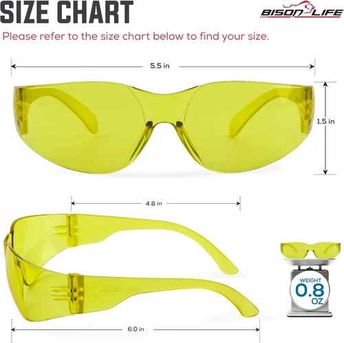 Miniatura 5 de BISON LIFE - Lentes de seguridad con protección envolvente resistente a arañazos, lente de policarbonato resistente a impactos ANSI Z87.1