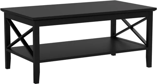 Miniatura 4 de Mesa de centro ChooChoo Oxford con patas más gruesas, mesa de centro de madera negra con almacenamiento para la sala de estar
