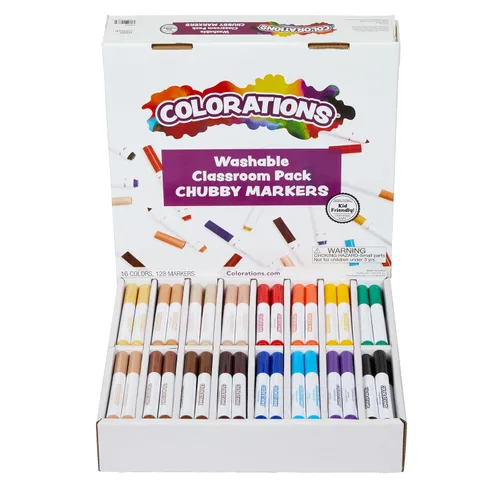Colorations Paquete económico de marcadores lavables para el aula, juego de 128, 16 colores de colores, no tóxicos, suministros escolares a granel