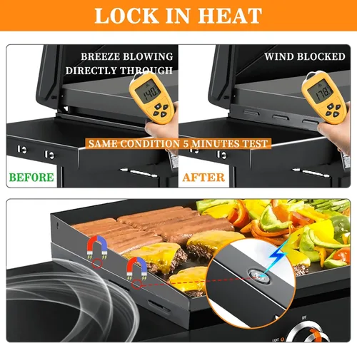 Miniatura 3 de Grisun Protectores de viento para parrilla Blackstone de 28 pulgadas, protectores magnéticos de viento de acero con recubrimiento en polvo