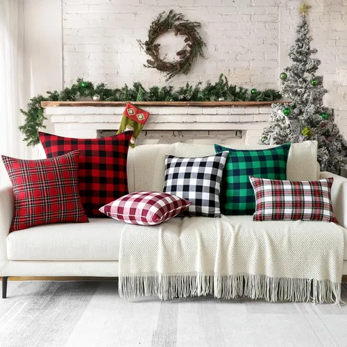 Miniatura 4 de OTOSTAR Paquete de 2 fundas de almohada decorativas de cuadros búfalo navideños de 12x20 pulgadas, lino clásico estilo granja, fundas de cojín