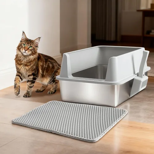 Miniatura 6 de Caja de arena de acero inoxidable con tapa, caja de arena de metal XL, cajas de arena para gatos antifugas de orina, extra grande para gatos