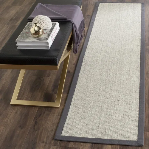Miniatura 24 de Alfombra de sisal Safavieh, de color maíz y negro, tejida a mano, de la colección de fibras naturales; 5 x 8 pulgadas, NF441A, Tela, Gris / Gris