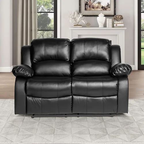 Miniatura 8 de Lexicon Baluze - Sofá reclinable doble de piel sintética suave, lengüeta de extracción manual, soporte de pared, espuma de alta densidad, marco