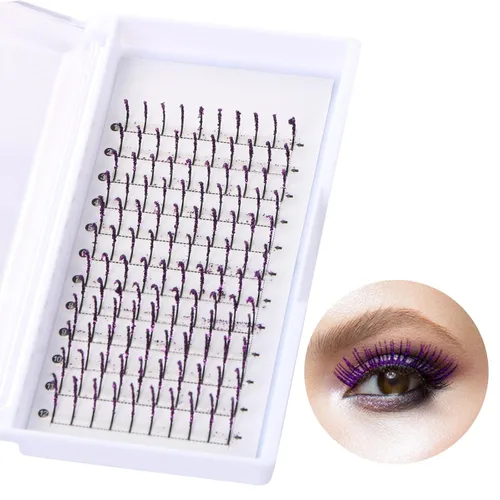 Miniatura 7 de Extensiones de pestañas postizas con purpurina, pestañas postizas para extensiones de pestañas, rizo D, pestañas para cosplay, pestañas plateado