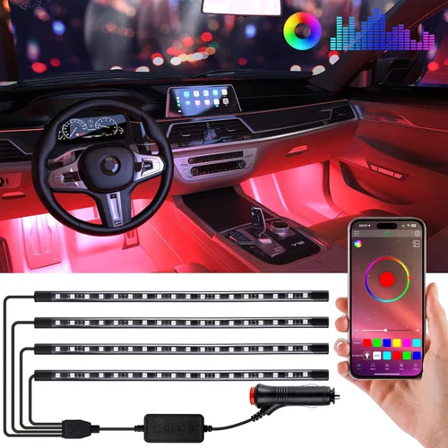 Miniatura 10 de Luces LED interiores para automóvil con control inteligente de aplicación, sincronización de música, modo DIY, kits de luces LED interiores