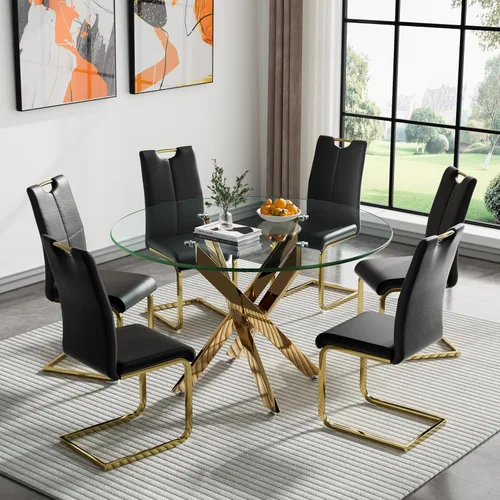 Miniatura 45 de Juego de mesa de comedor redonda de 3 piezas para 2, mesa de cocina moderna de vidrio plateado y sillas para 2 con sillas tapizadas, juego de mesa