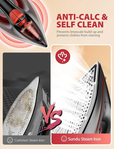 Miniatura 5 de Plancha de vapor a presión para ropa, apagado automático, peso ligero, plancha de 1500 W con suela de cerámica antiadherente, apagado automático