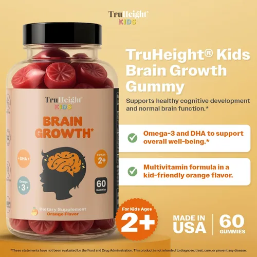 Miniatura 2 de TruHeight Gomitas de crecimiento cerebral para niños (naranja, a partir de 2 años) vitaminas naturales para niños y adolescentes - Gomitas de Omega