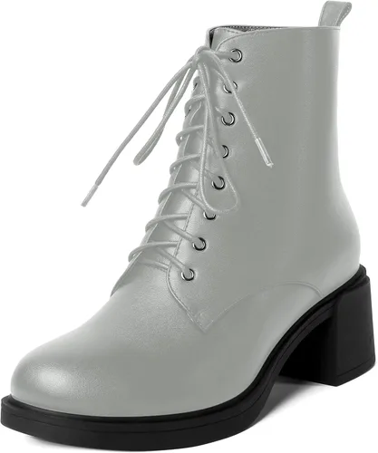Miniatura 77 de ROSERWISH Botas altas de tacón bajo y grueso para mujer, con cordones, cómodas, modernas, con puntera redonda, de 2.5 pulgadas