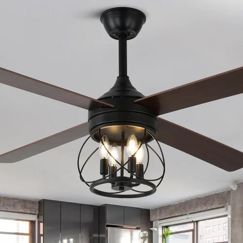 Ventilador de techo de granja de 52 pulgadas con luz y control remoto Ventilador de techo industrial silencioso y reversible con motor DC Ventilador