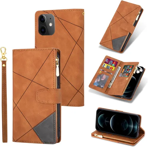 Miniatura 16 de UEEBAI Funda tipo cartera para iPhone 12 Mini de 5.4 pulgadas, retro 9 ranuras para tarjetero, bolsillo con cremallera, cierre magnético, función
