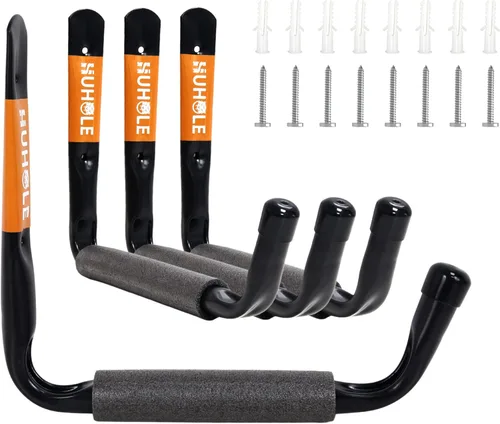 Miniatura 9 de HUHOLE Paquete de 4 ganchos de almacenamiento de garaje resistentes, ganchos de montaje en pared extra grandes de 13.6 pulgadas para kayak