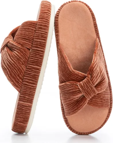 Miniatura 26 de Chantomoo - Pantuflas para mujer de espuma viscoelástica para la casa con cordón, lazo y tiras cruzadas, zapatos de cama cómodos y de moda