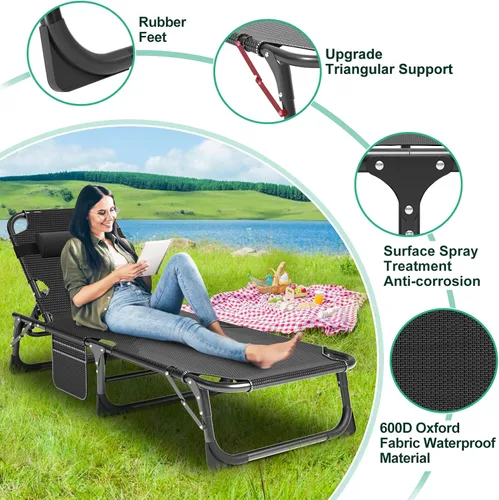 Miniatura 6 de LILYPELLE Sillón reclinable plegable para exteriores con colchón, 5 posiciones ajustables para patio, sillas reclinables, perfectas para exteriores
