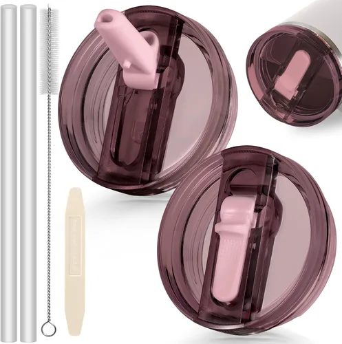 Miniatura 49 de 14 oz Tapa con popote abatible de repuesto para accesorios de vaso Stanley, 2 tapas antiderrames a prueba de derrames para vasos Stanley de 14 oz