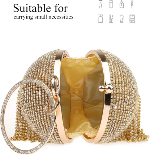 Miniatura 5 de GUOZI Bolso redondo para mujer con borla con diamantes de imitación para boda fiesta