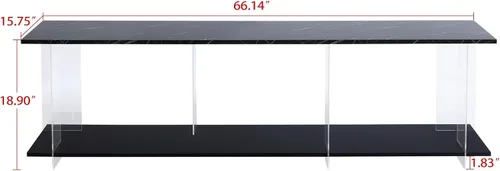 Miniatura 2 de Soporte de TV LED, mueble de consola de madera con patrón de mármol de imitación de escritorio y luces LED, centro de entretenimiento moderno