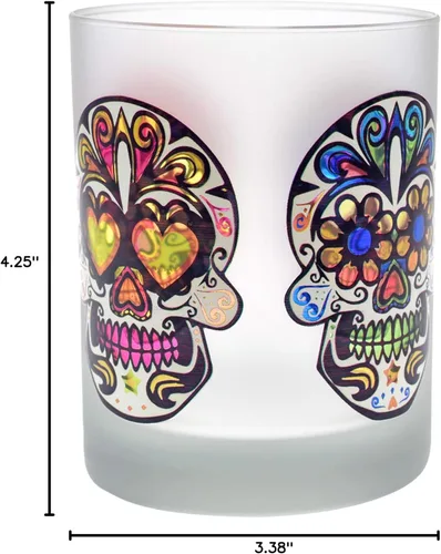 Miniatura 4 de Culver Festive Sugar Skulls - Vasos dobles decorados a la antigua, 13.5 onzas, en caja de regalo, juego de 2 (escarchado)