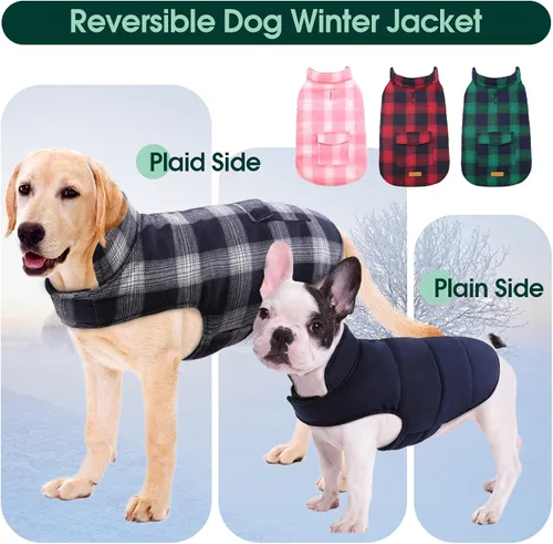 Miniatura 4 de Kuoser - Abrigo de invierno para perro reversible de estilo británico, abrigo de clima frío para cachorros, ropa resistente al viento, chaleco