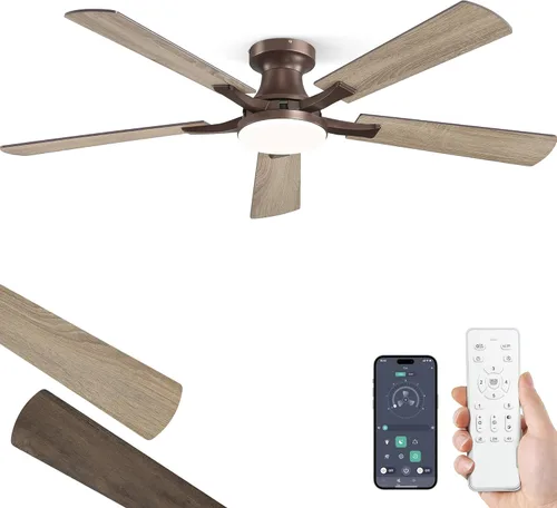 Miniatura 16 de ZMISHIBO Ventilador de techo de 52 pulgadas con luz, aplicación y control remoto, perfil bajo de montaje empotrado, luz LED regulable de 20 W, motor
