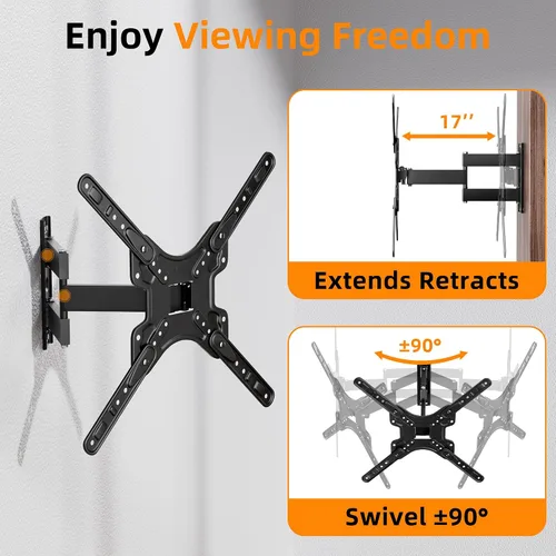 Miniatura 5 de GearFusion Soporte de pared para TV de movimiento completo para televisores planos y curvos de 13 a 60 pulgadas de hasta 77 libras, brazo articulado