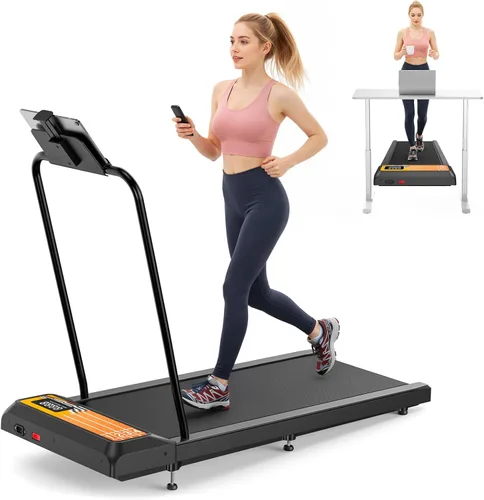 Walking Treadmill Pad with Handle Bar, Silent Fitness Equipment, Treadmill with 4-in-1 Modes, Easy Assembly, Portable Home Gym Equipment Amarillo