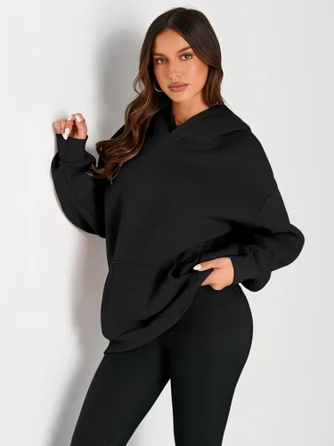 Miniatura 139 de Trendy Queen - Sudaderas extragrandes con capucha para mujer, suéteres de manga larga, sin botones, de vellón, de otoño, ropa de invierno