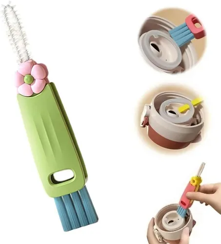 Cepillo de limpieza 3 en 1 para tapa de taza, nuevo cepillo multifuncional para botellas, limpiador de huecos de tapa de tazas, herramientas de Verde