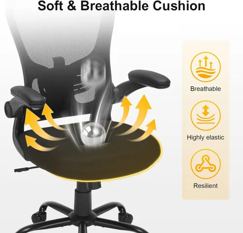 Miniatura 5 de Silla de oficina ergonómica de malla, soporte lumbar ajustable, brazos abatibles, silla giratoria para computadora con respaldo transpirable