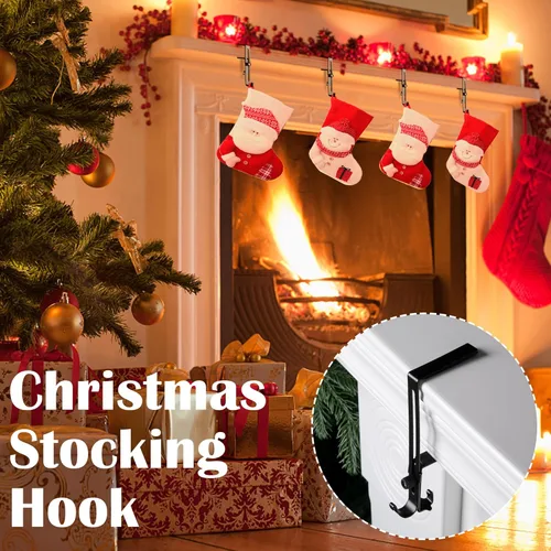 Miniatura 6 de Sfcddtlg 4 soportes de calcetines de Navidad para manto, ganchos ajustables para calcetines de chimenea, ganchos de metal para decoración de Navidad