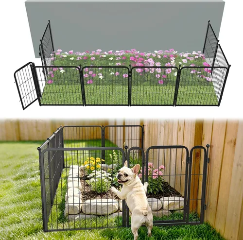 Miniatura 67 de FXW - Valla de jardín metálica y resistente para exteriores, barrera para perros y conejos, fácil instalación, negro, 24 pulgadas de alto x 11.1