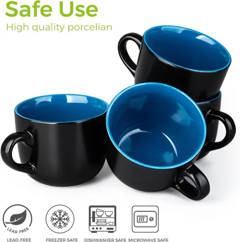 Miniatura 5 de GBHOME Tazas de sopa jumbo con asas, juego de 4 tazas de café grandes de 24 onzas, cuencos de sopa de cerámica para café, cereales, aperitivos